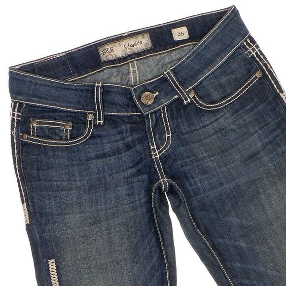 BKE Starlite Jeans 26 Womens Crop Capri Low Rise Blue Denim Stretch 28x19.5 - Picture 2 of 13